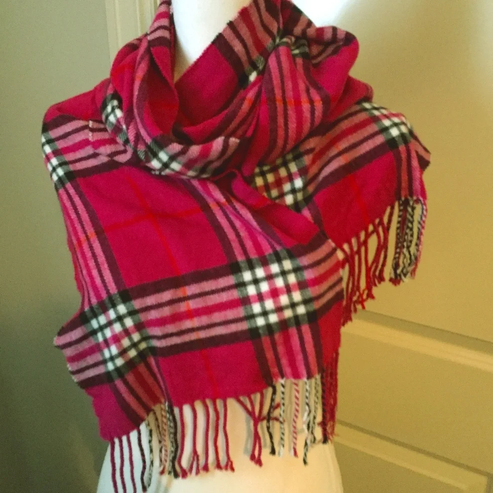 ALOHA  Plaid bright Pink Cashmere scarf